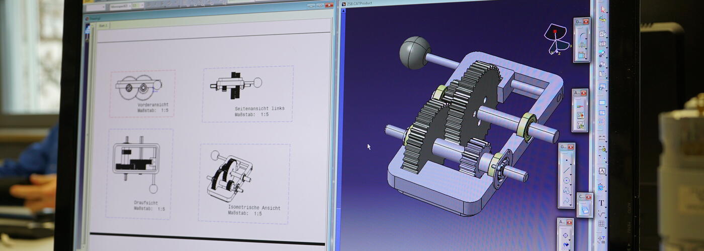 Ansicht Monitor mit Konstruktionszeichnung
